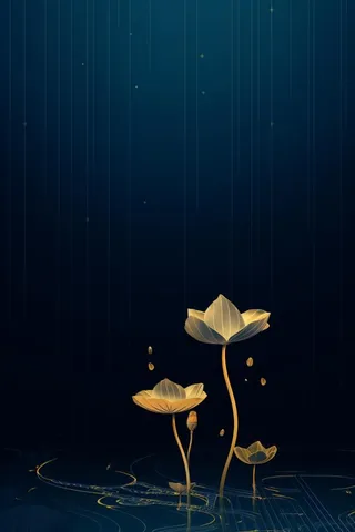 高端大气蓝色金色荷花线条背景