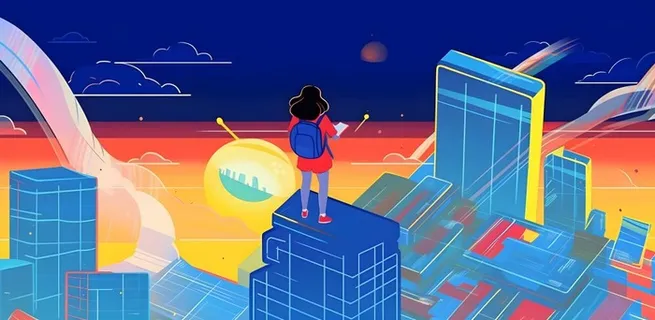 漫游作业的女孩学生天空卡通背景 漫游作业的女孩学生天空卡通背景