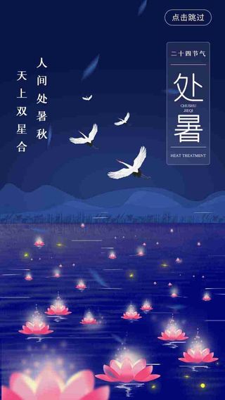 深蓝色河灯白鹤二十四节气处暑UI启动图