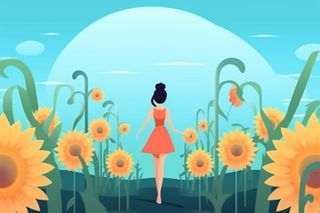 向日葵太阳花从女孩背景