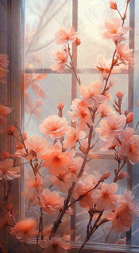 初春窗户边的粉色樱花花朵，温馨阳光，立春惊蛰春分(816x1488)