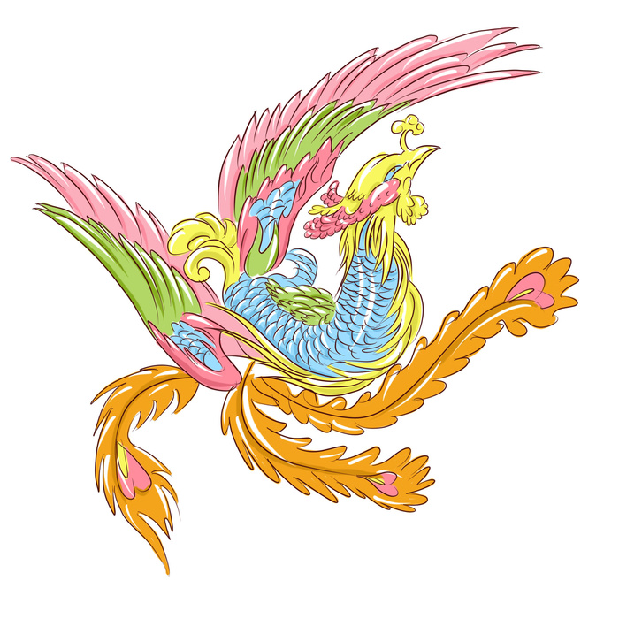 手绘国潮中国风神龙凤凰卡通形象插画装饰元素图案PSD设计素材