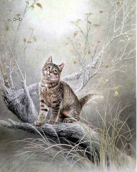 油画 小猫 风景 背景墙