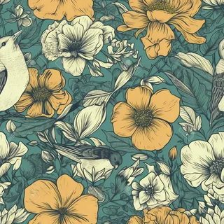 花鸟图，插画风格，无缝贴图，素材