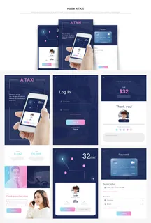 UI多页面包装展示手机APP交互界面样机长图概念PSD设计模板