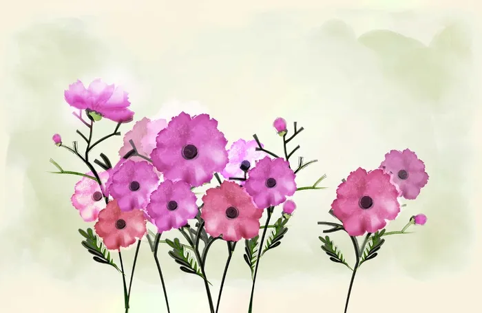 粉色简约风鲜花唯美水墨画图片背景素材