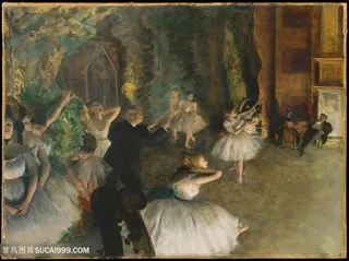 埃德加 · 德加，芭蕾舞台上的彩排油画图片