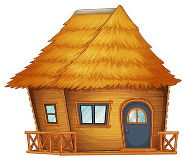 卡通免扣茅草屋