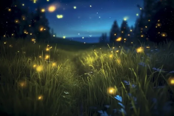 夜晚萤火虫草丛背景(1344x896)