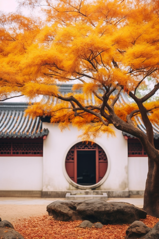 秋天苏州园林景观摄影图