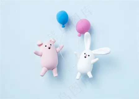 快乐的小猪浅蓝色背景高清图片