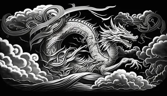 龙、生肖、节日、线条