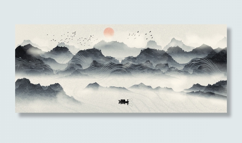 艺术山水风绘画PSD素材psd模版下载