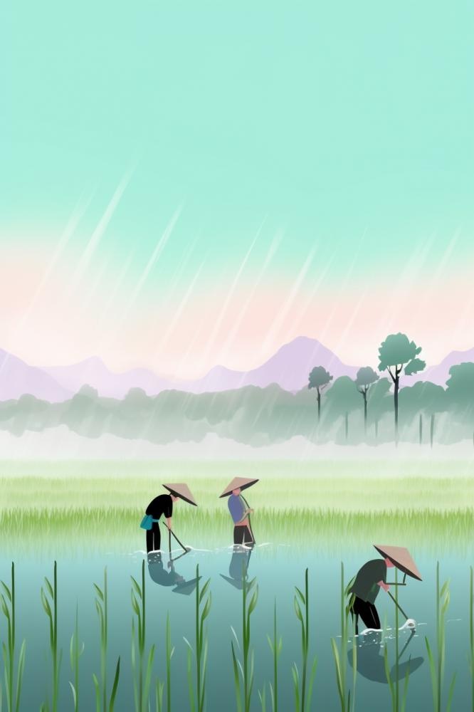 雨天农民插秧种植背景(896x1344)