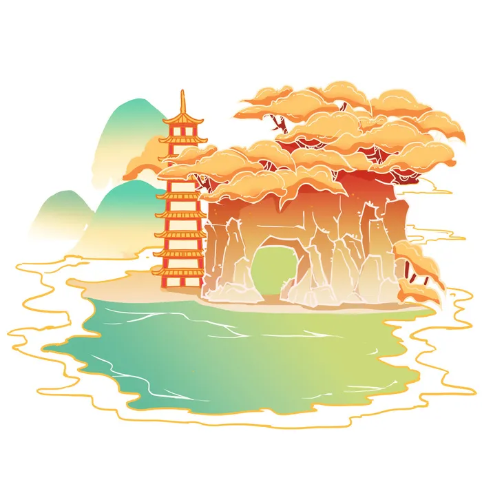 国潮风旅游建筑城市地标景区北京上海插图插画元素素材设计模板psd模版下载