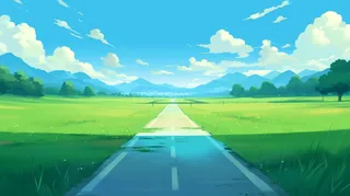 春夏蓝天白云草原高山卡通插画