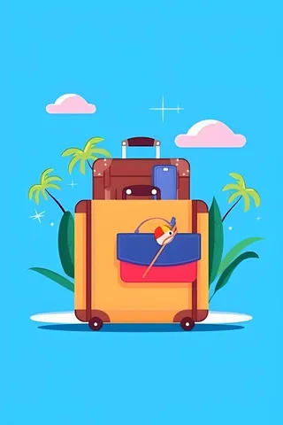 行李箱旅行蓝色天空背景