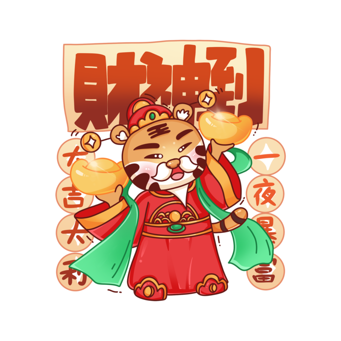 2022虎年卡通老虎吉祥话财神到
