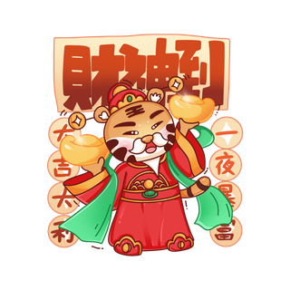 2022虎年卡通老虎吉祥话财神到