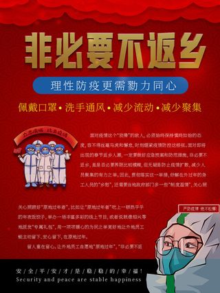春节冬季肺炎疫情防控指南宣传海报插画展板PSD设计素材模板