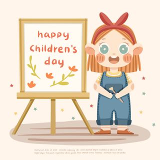 可爱手绘儿童六一儿童节节日卡通人物插画海报PSD分层设计素材图