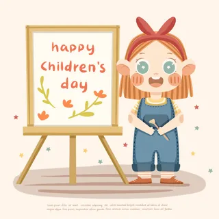 可爱手绘儿童六一儿童节节日卡通人物插画海报PSD分层设计素材图