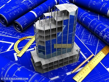 蓝图上办公大楼模型高清图片 蓝图上办公大楼模型高清图片