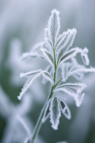 白霜挂满植物枝头冬天雾凇摄影图