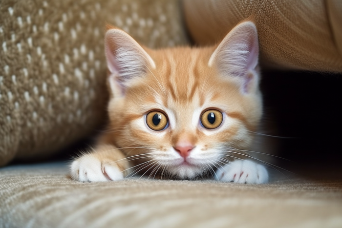 一只可爱的猫咪橘猫趴着家里玩耍摄影图