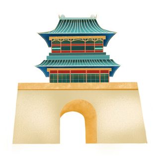 复古中国风国潮古建筑插画手绘高楼古塔PSD素材亭子png免抠图