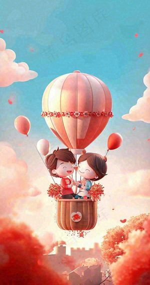 游玩旅行城市卡通热气球，欢乐儿童节