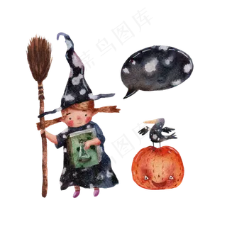 万圣节节日卡通素材小女孩