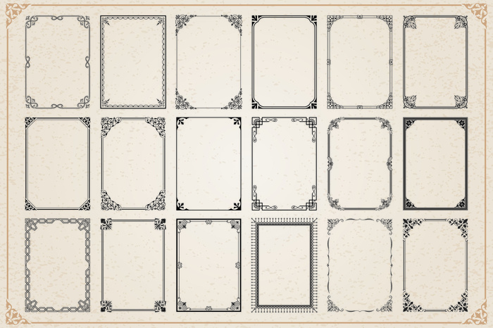 欧式复古线条边框花纹AI矢量LOGO角框花边分割线设计PSD卡片素材