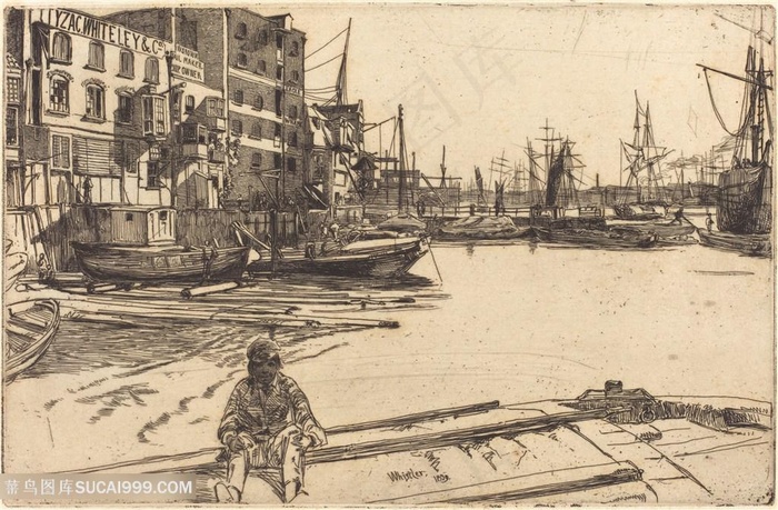 惠斯勒素描湖畔美景