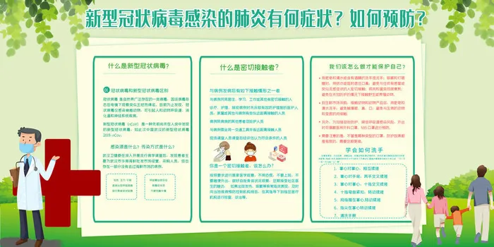 简洁绿色预防新冠战胜疫情宣传展板psd模版下载