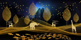 金色林木动物装饰画