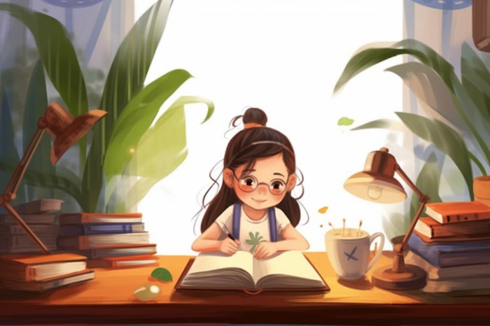 学生在书桌开灯读书复习海报素材背景