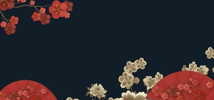 手绘梅花国潮风展板新年背景 手绘梅花国潮风展板新年背景