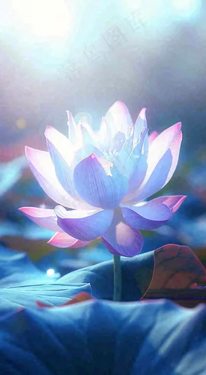 夏日光照莲花蓝色阳光温馨水面，夏至小暑大暑