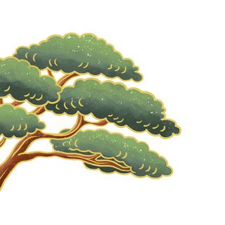 国潮风松树松枝松柏树木手绘植物装饰图案元素PSD设计素材