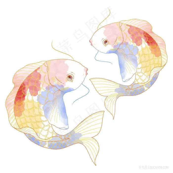 水彩绘画锦鲤png卡通图片