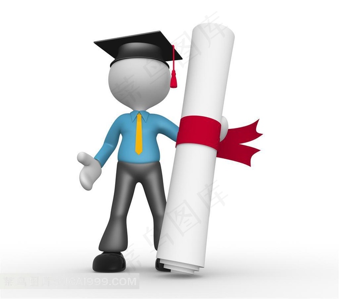 戴学士帽手拿证书的3D小人