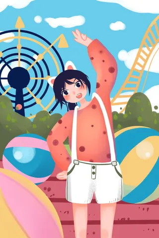 游乐园小姑娘绘画PSD素材