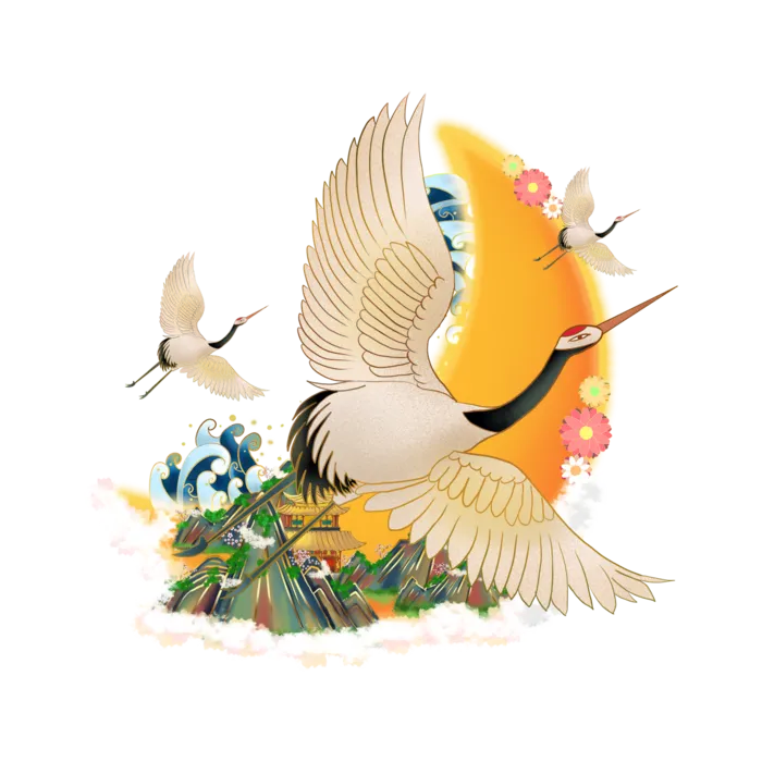 国潮仙鹤插画免扣素材设计素材