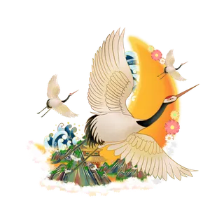 国潮仙鹤插画免扣素材设计素材