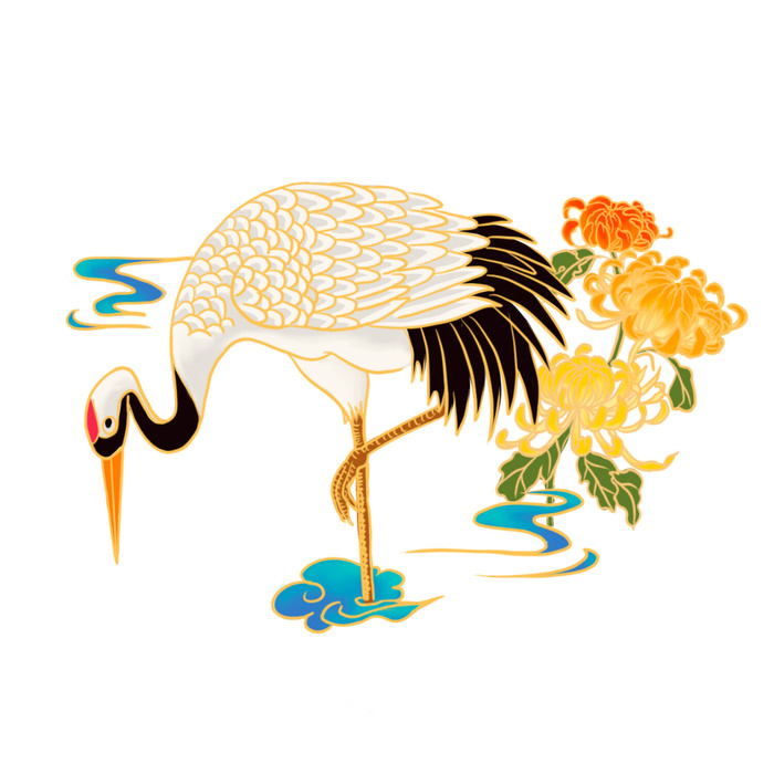 中国风国潮仙鹤山水插画手绘元素场景PSD设计素材