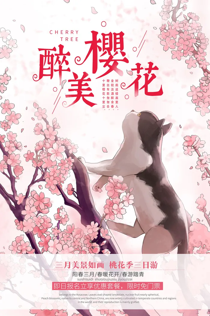 春季旅游清新创意樱花节海报psd模版下载