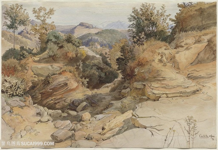 水彩山脉高清油画装饰画