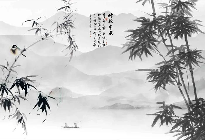 竹报平安背景墙psd模版下载