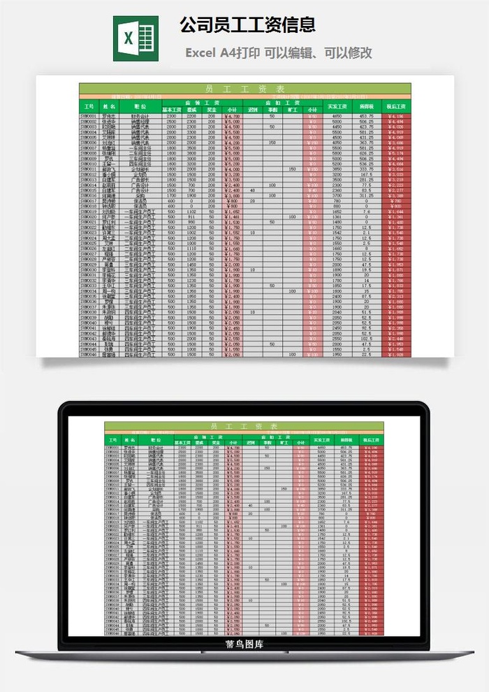 公司员工工资信息excel模板
